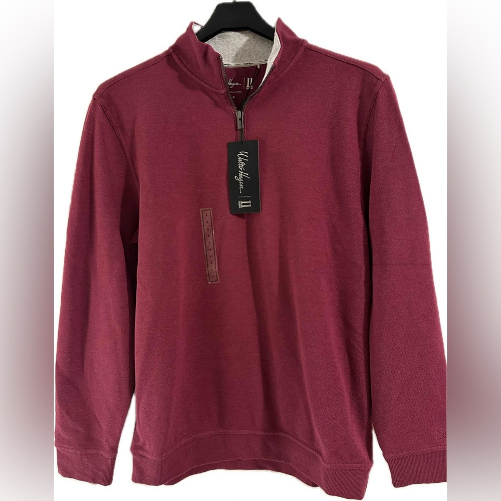 NWT Walter Hagen Golf 1/4 Zip Mens Small Mid-Weight Pique Fleece Raspberry color - Picture 2 of 10